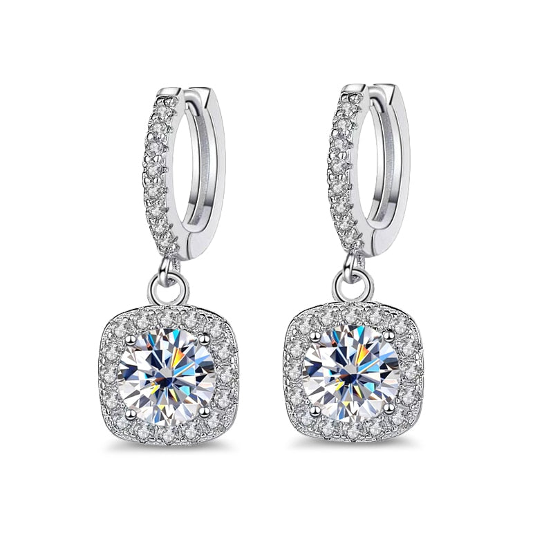 Brincos Moissanite Brilhante Banhado à Ouro Branco 18k - Loratta