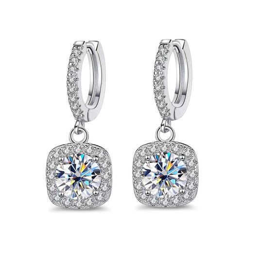 Brincos Moissanite Brilhante Banhado à Ouro Branco 18k - Loratta