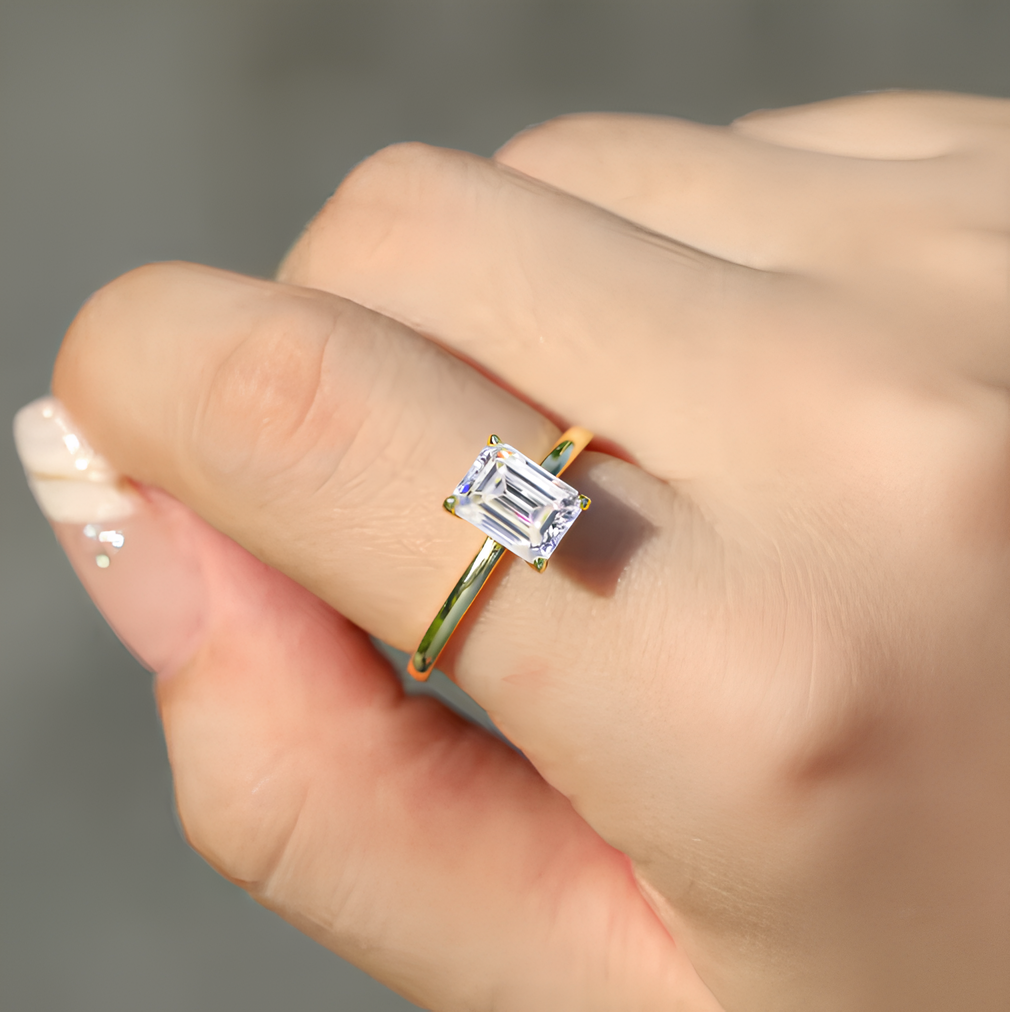 Emerald Moissanite Gold Plated Fine Ring
