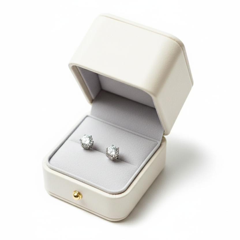 Classic Solitaire 6-Prong Moissanite Gold Plated Earrings