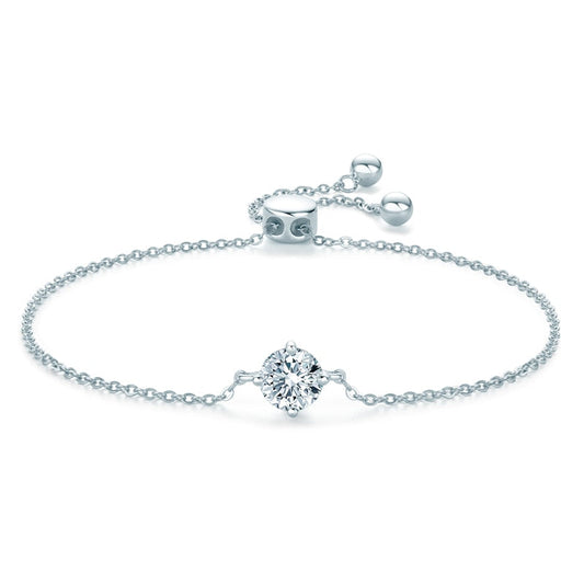 Bracelete Brilho Solitário Moissanites em Prata Folheada à Ouro Branco 14k - Loratta