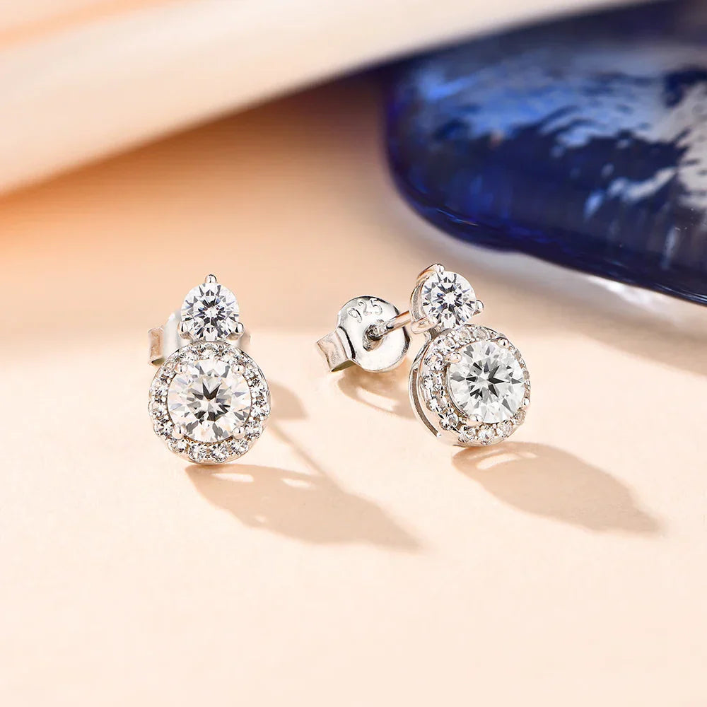 Brinco Cristal Duplo Moissanite em Prata Folheado à Ouro 18k - Loratta