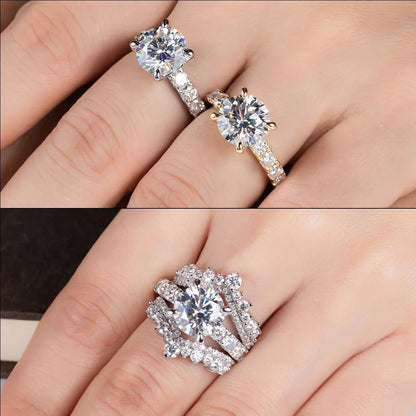 Royal Pavé Band Moissanite Solitaire Gold Plated Ring