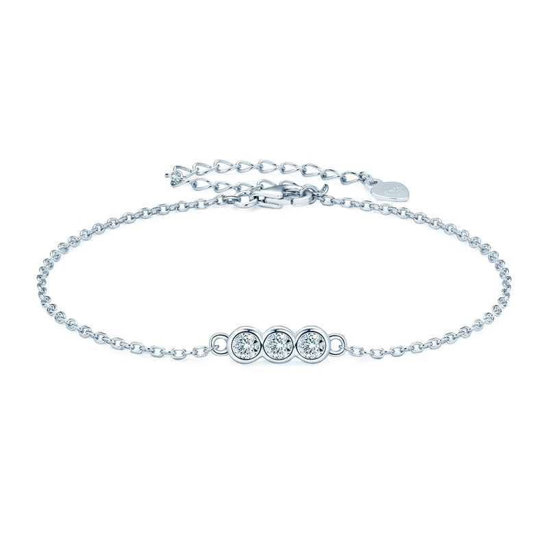 Bracelete Três Marias Moissanites e Prata Folheada à Ouro Branco 14k - Loratta