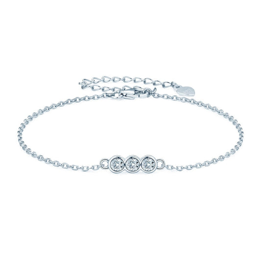 Bracelete Três Marias Moissanites e Prata Folheada à Ouro Branco 14k - Loratta