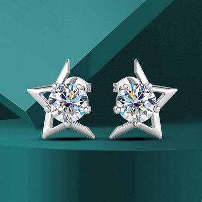 Brinco Meia Estrela Moissanite em Prata Folheado à Ouro 18k - Loratta