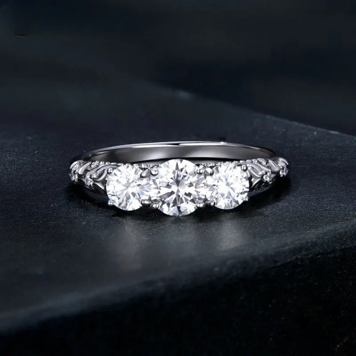Vintage Three Stone Moissanite Gold Plated Ring