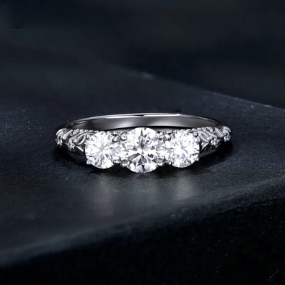 Vintage Three Stone Moissanite Gold Plated Ring