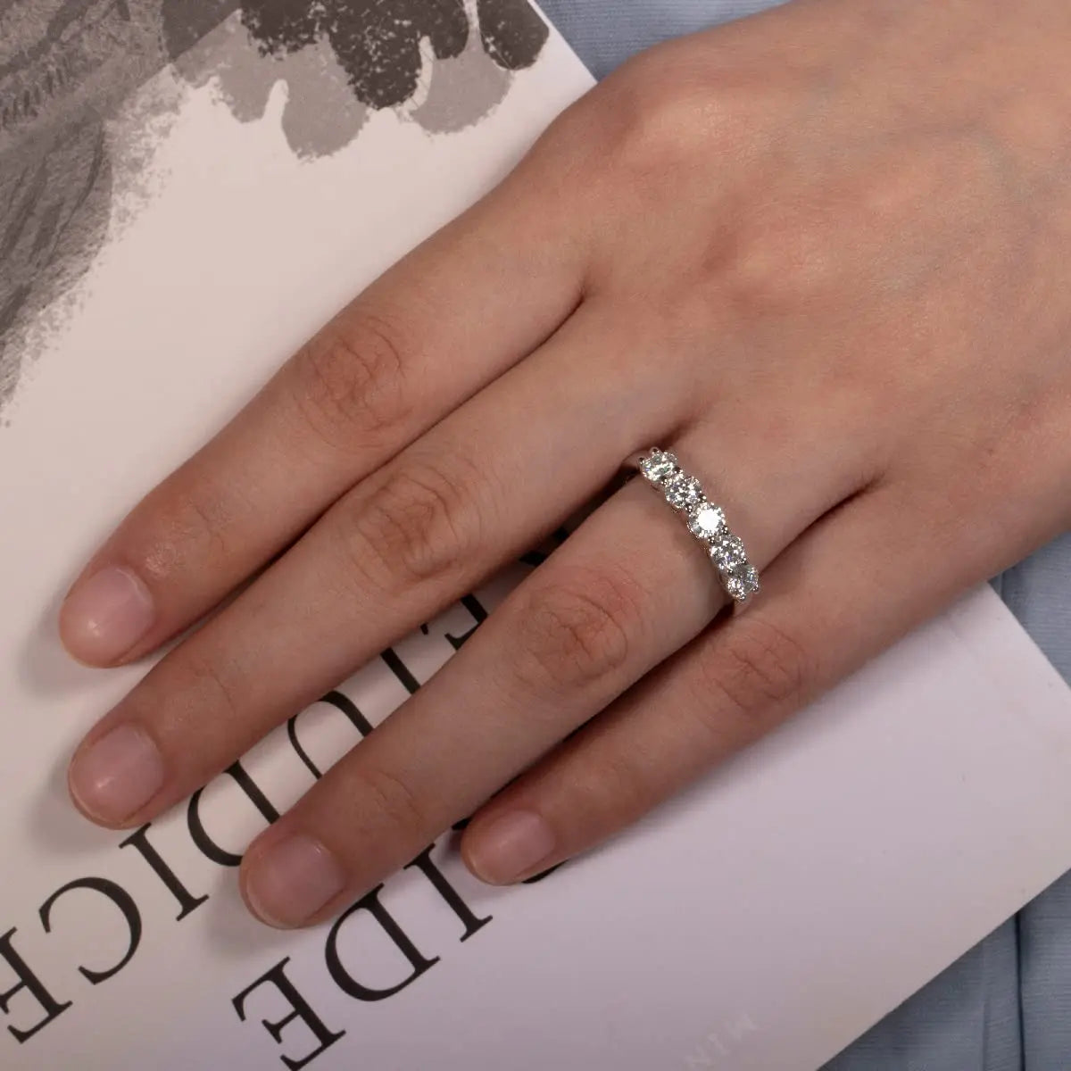 Quintessence 18k Gold Plated Moissanite Half Eternity Ring