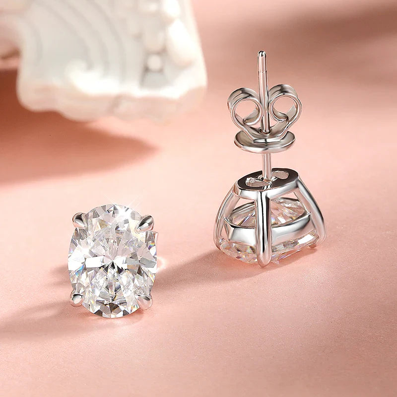 Elegant Oval Moissanite Solitaire Gold Plated Earrings