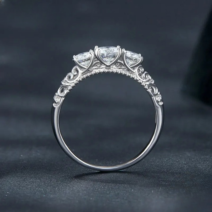 Vintage Three Stone Moissanite Gold Plated Ring