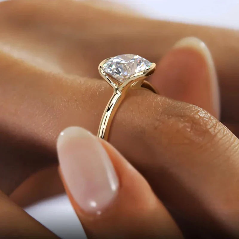Classic Moissanite Bezel Set Gold Plated Ring