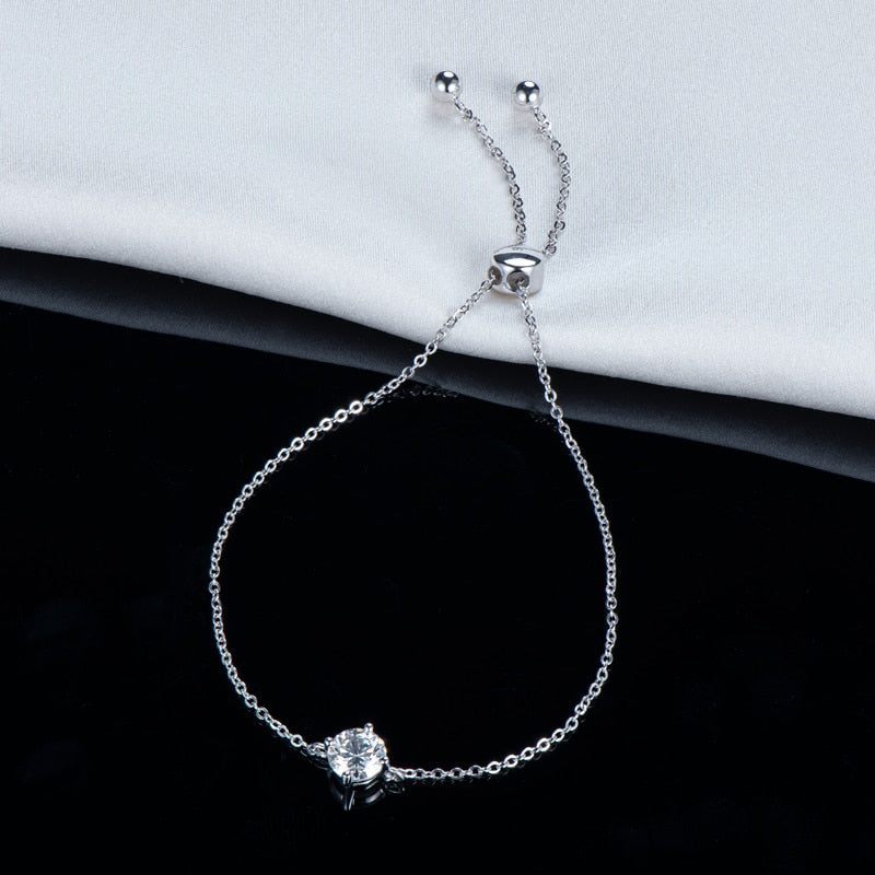 Bracelete Brilho Solitário Moissanites em Prata Folheada à Ouro Branco 14k - Loratta