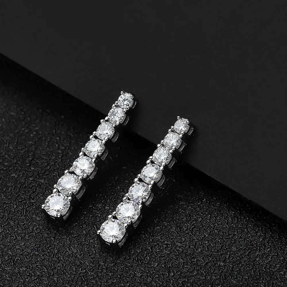 Brinco Pendente Moissanites Cravejados Prata Folheada à Ouro Branco 18k - Loratta