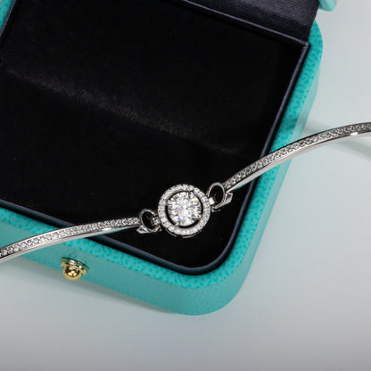 Bracelete Coroa Brilhante Moissanites e Prata Folheada à Ouro Branco 18k - Loratta