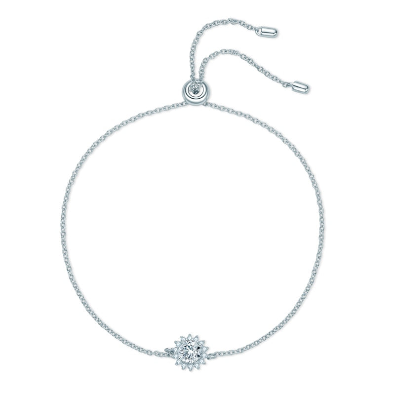 Bracelete Raio de Sol Moissanites e Prata Folheada à Ouro Branco 14k - Loratta