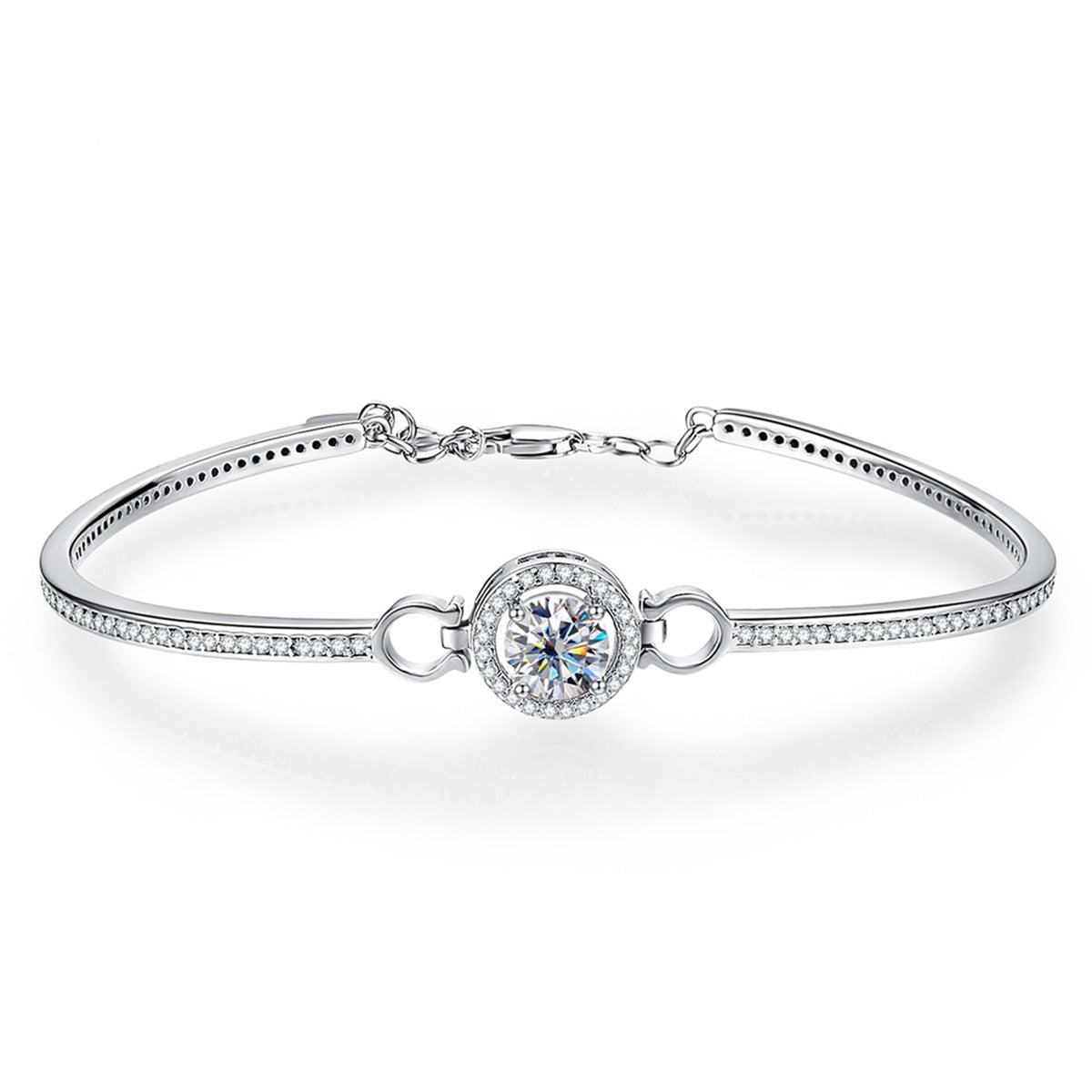Bracelete Coroa Brilhante Moissanites e Prata Folheada à Ouro Branco 18k - Loratta