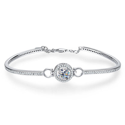 Bracelete Coroa Brilhante Moissanites e Prata Folheada à Ouro Branco 18k - Loratta