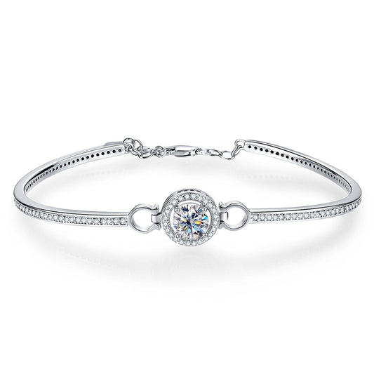 Bracelete Coroa Brilhante Moissanites e Prata Folheada à Ouro Branco 18k - Loratta