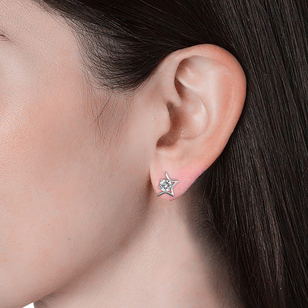 Brinco Meia Estrela Moissanite em Prata Folheado à Ouro 18k - Loratta