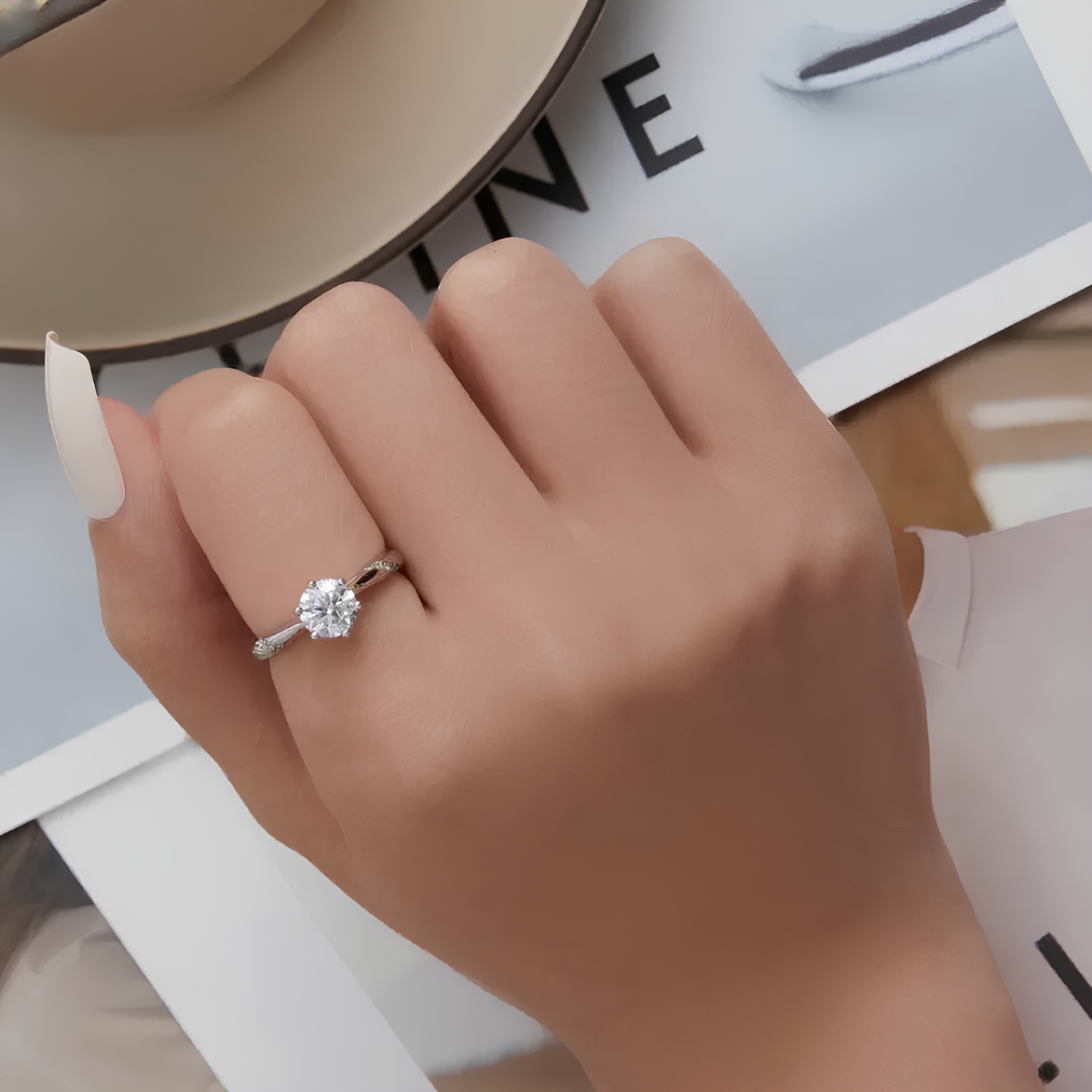 Twisted Band Moissanite Solitaire Gold Plated Ring