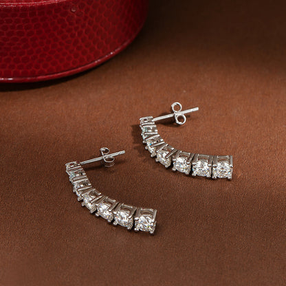 Brinco Pendente Moissanites Cravejados Prata Folheada à Ouro Branco 18k - Loratta