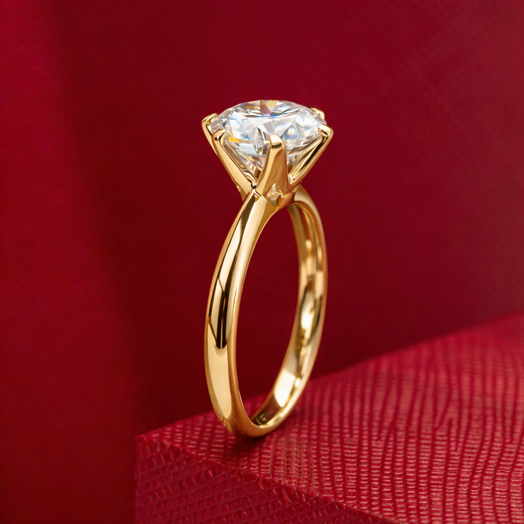 Classic Brilliant Moissanite Solitaire Gold Plated Ring