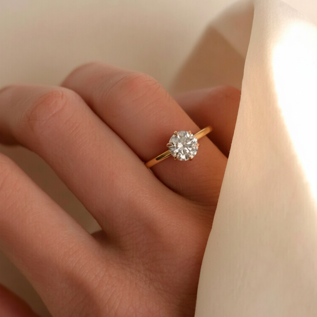 Classic Brilliant Moissanite Solitaire Gold Plated Ring