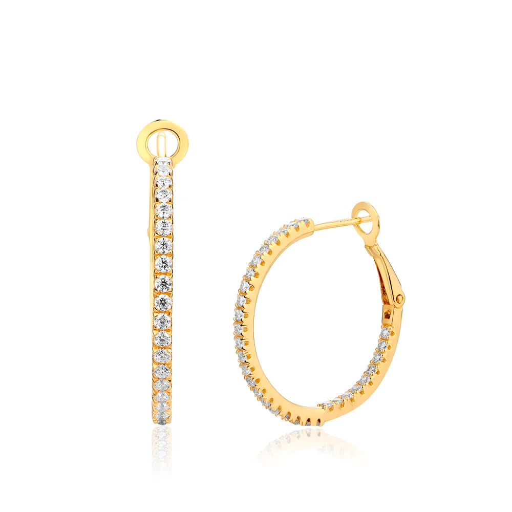 Brinco Argola Cravejado em Moissanite Folheado à Ouro 18k - Loratta